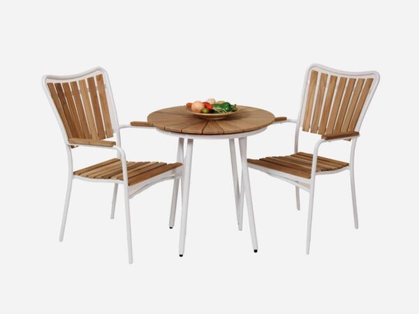 Cafesæt Teak Eva 70 cm Ø Hvid