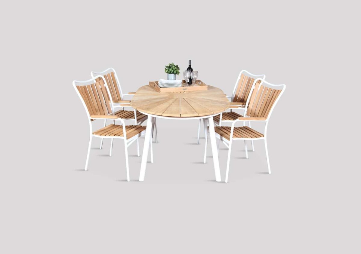 Havemøbelsæt teak aluminium Eva 100×160 Hvid - Image 4