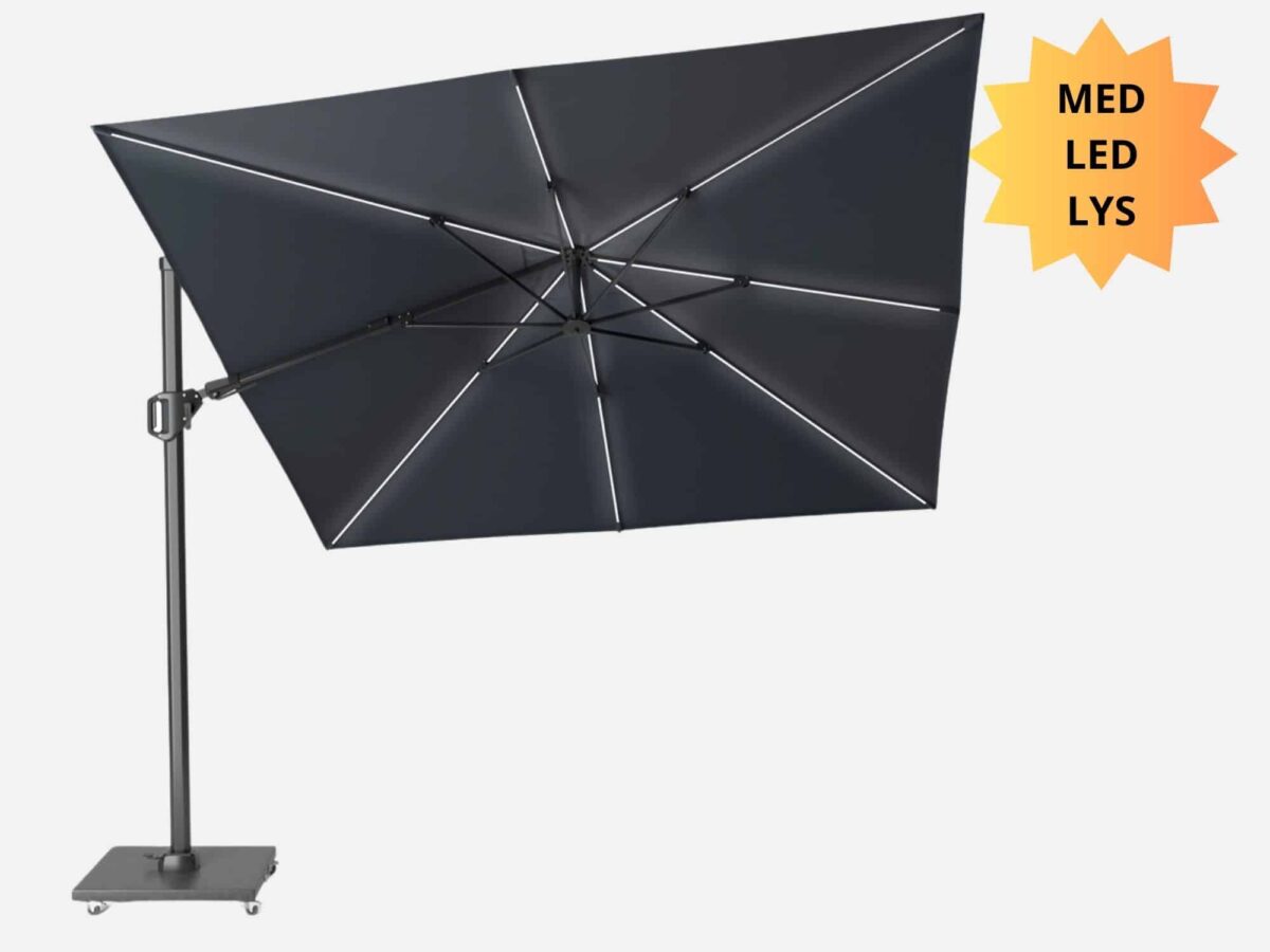 Hængeparasol med LED lys CHALLENGER Antracit – 300×300 cm