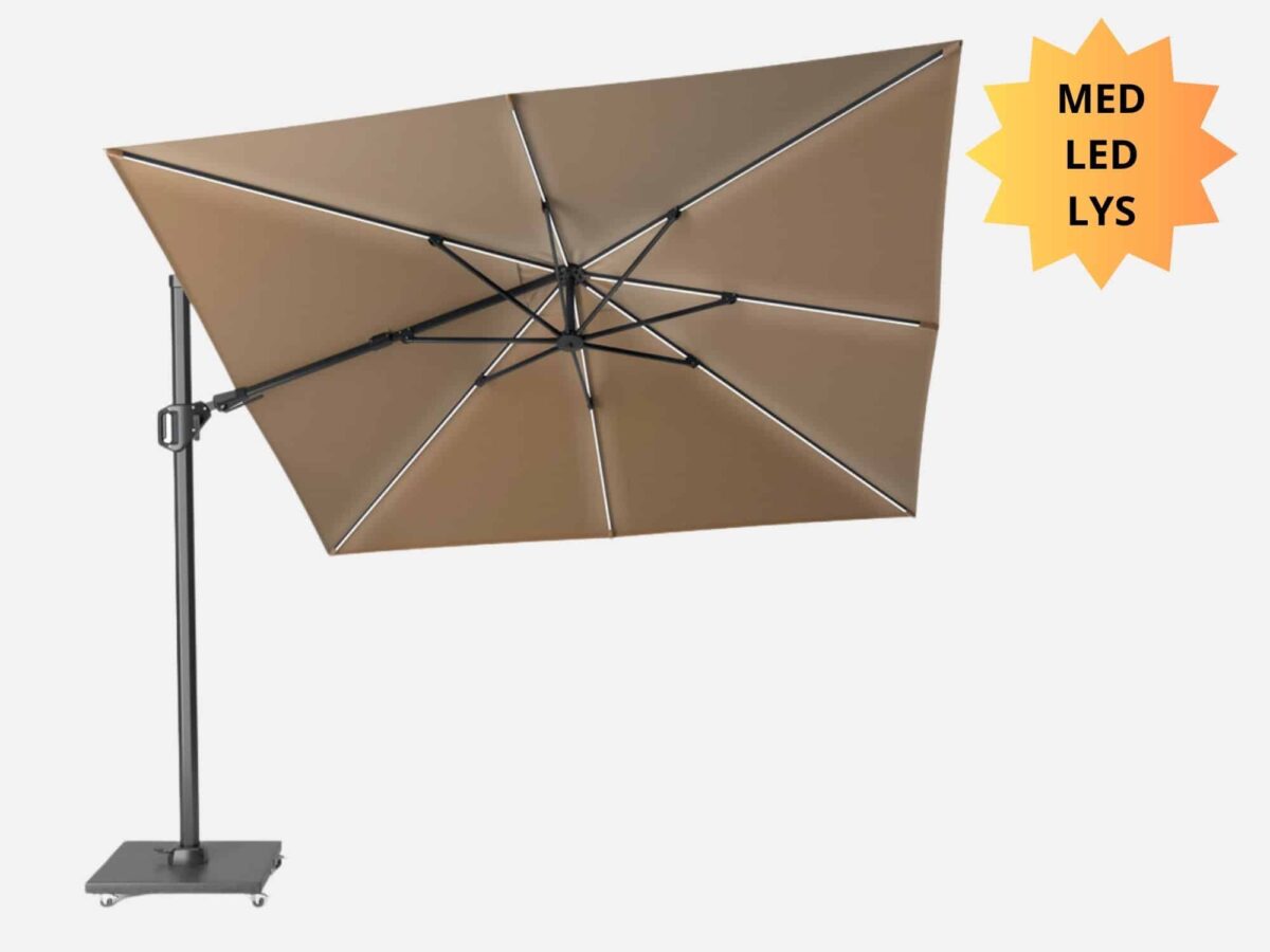 Hængeparasol med LED lys CHALLENGER Taupe – 300×300 cm